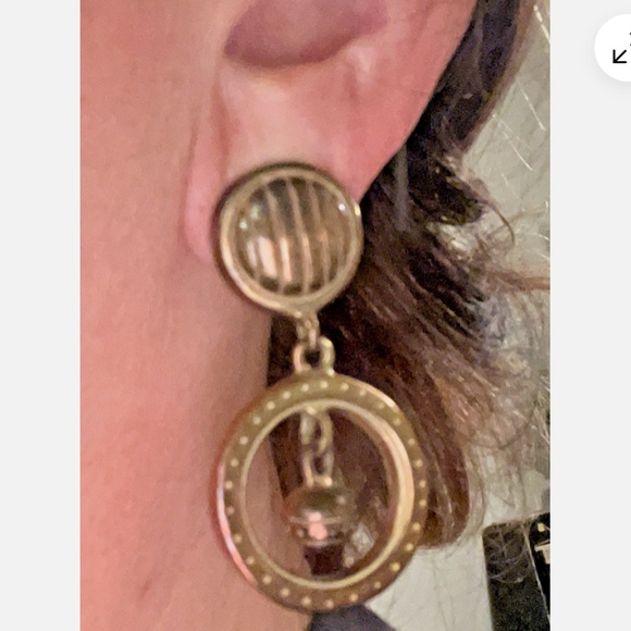 Vintage Gold Tone Drop Dangle Earrings 2" Long Circular Design Statement Jewelry - Picture 5 of 5